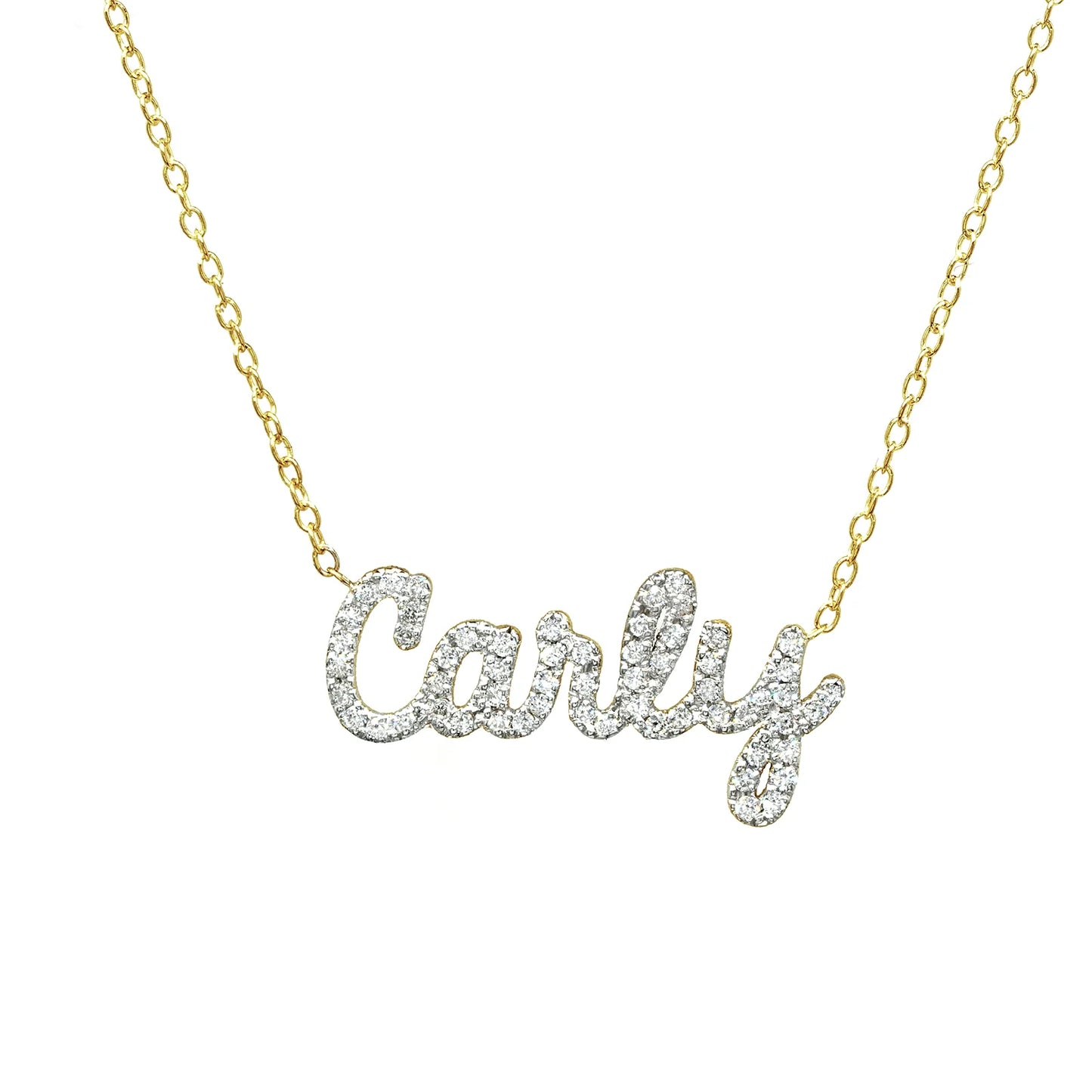 Personalized name necklace in script with pave diamonds
