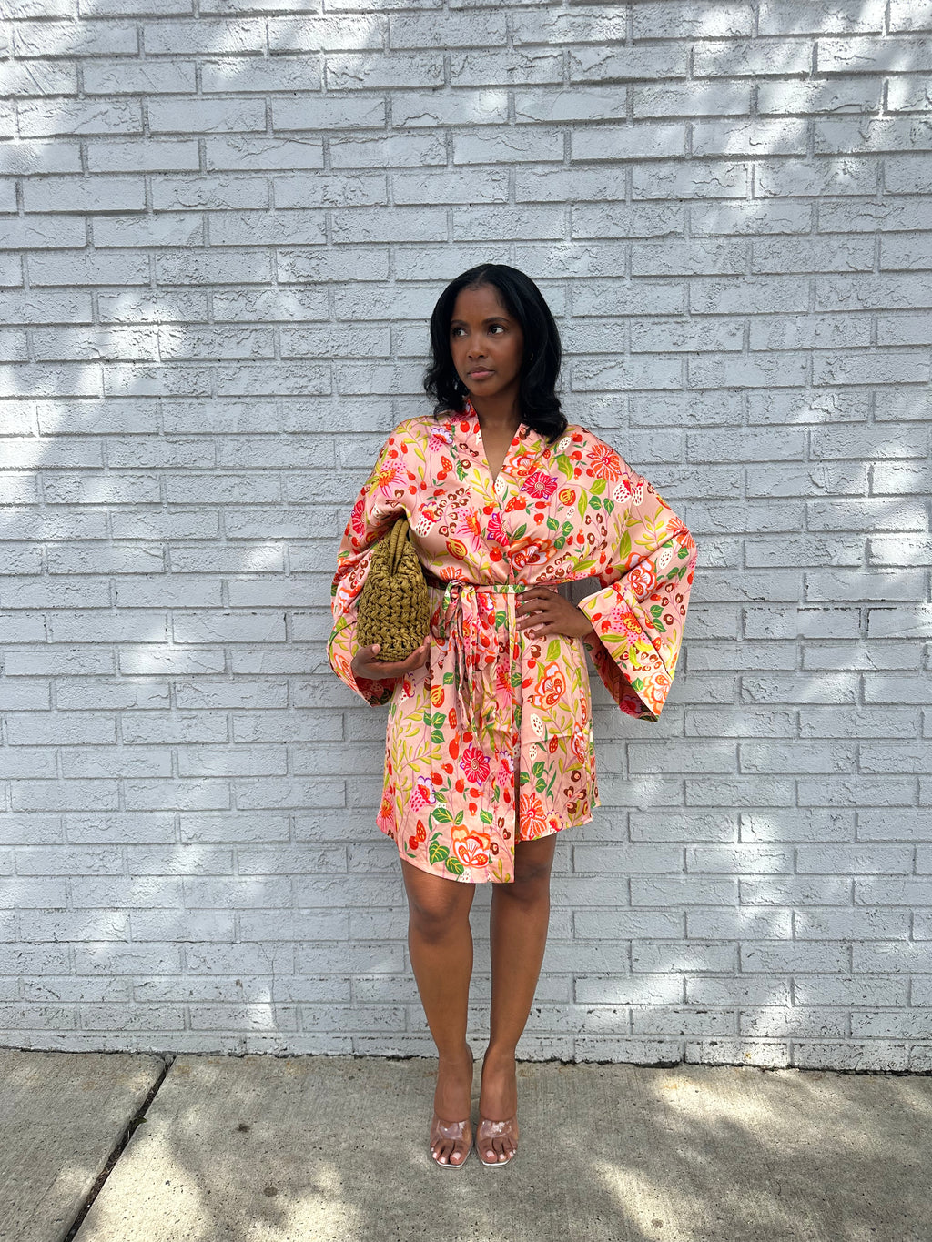Apricot floral kimono dress