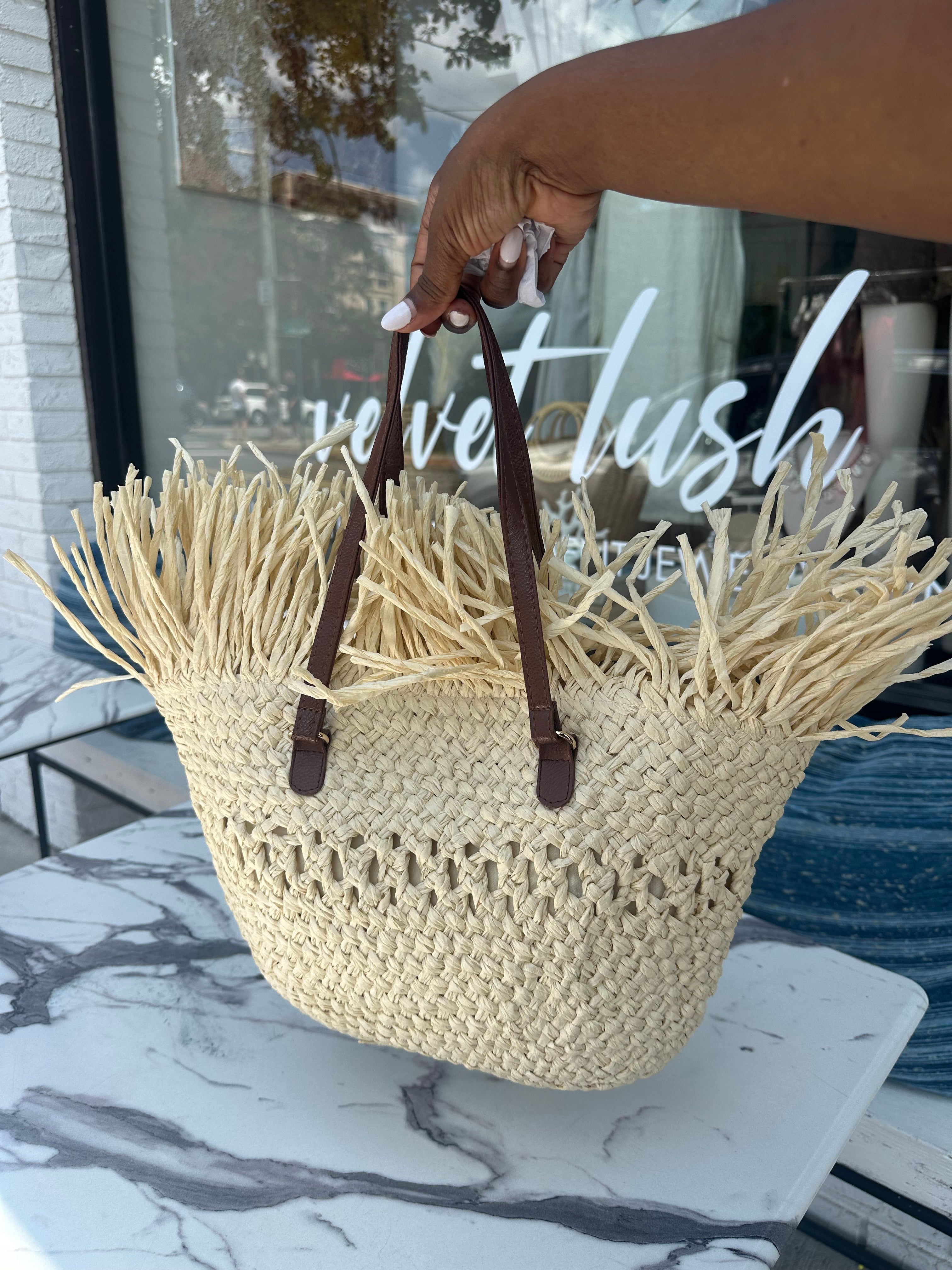 Coastal Fringe Straw Tote