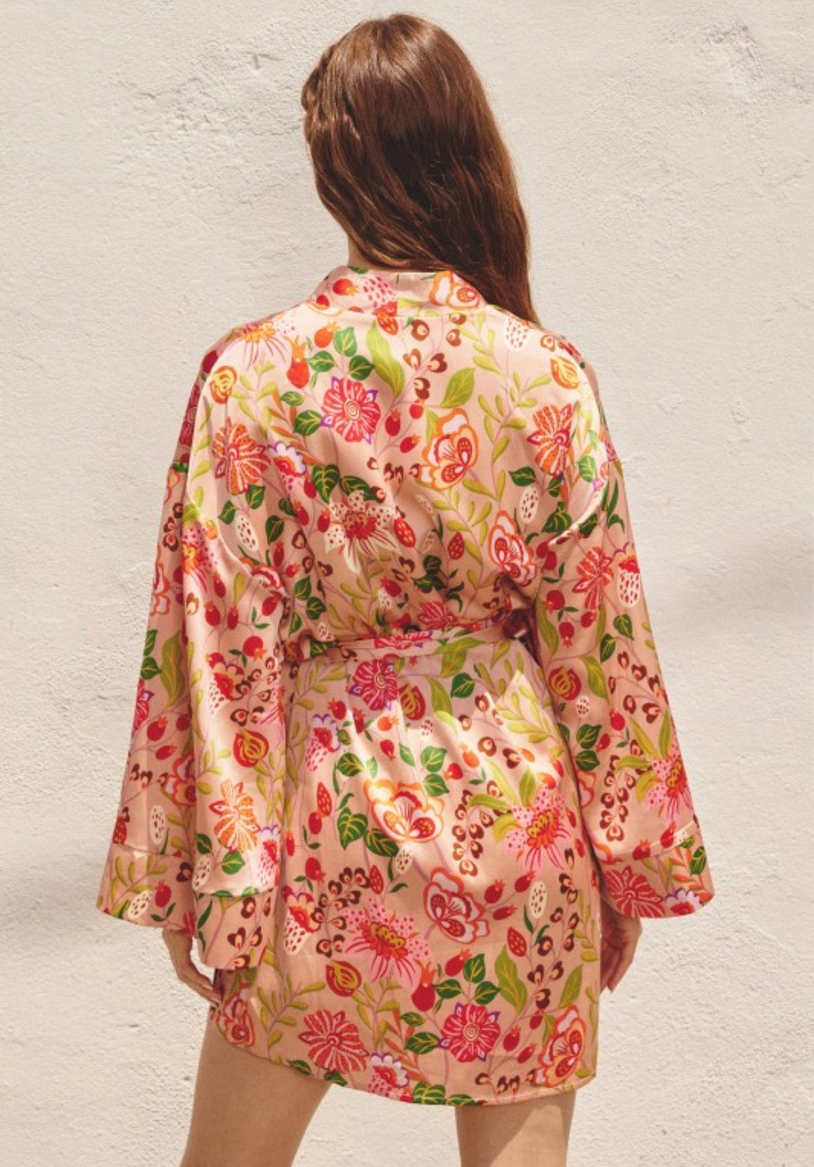 Apricot floral kimono dress