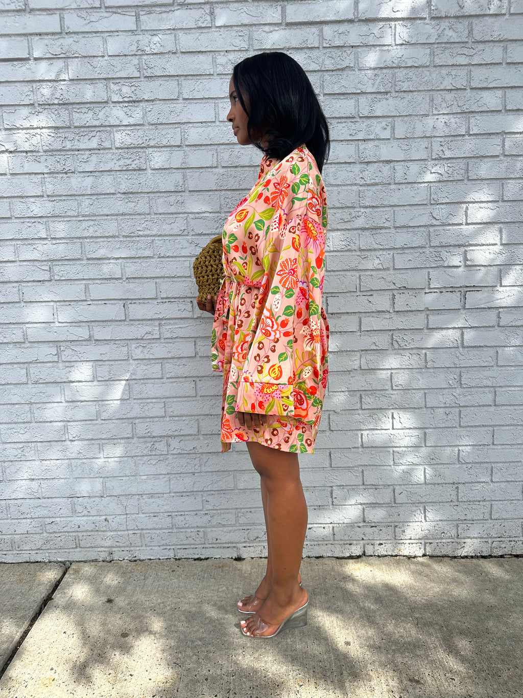 Apricot floral kimono dress