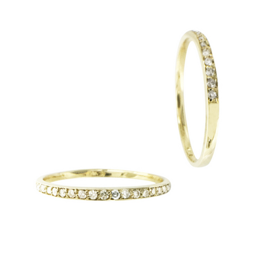 14kt gold stacking ring with pave diamond setting