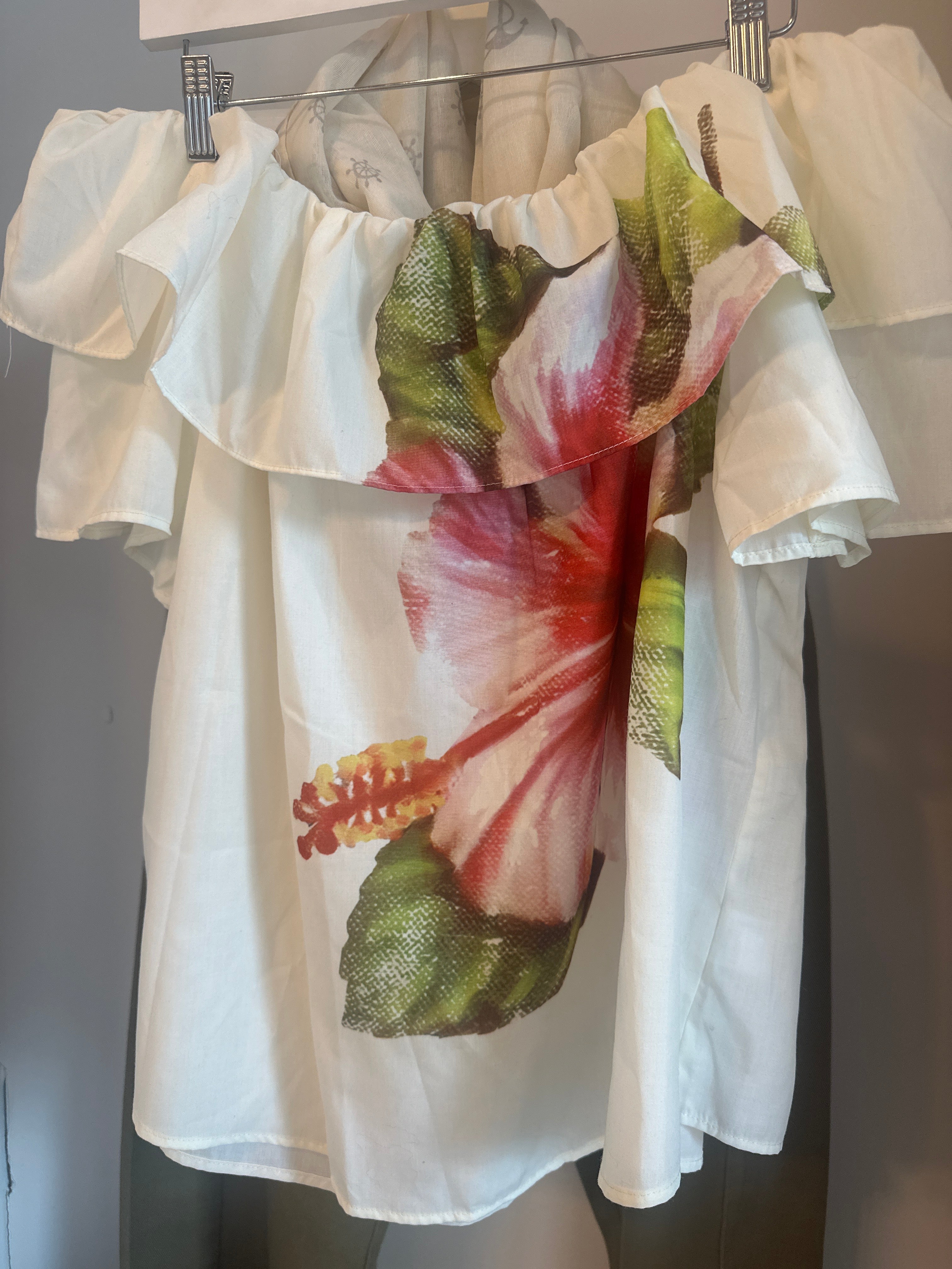 Hibiscus off the shoulder top
