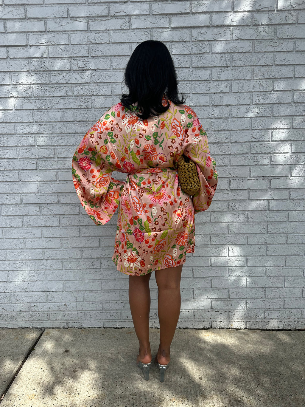 Apricot floral kimono dress