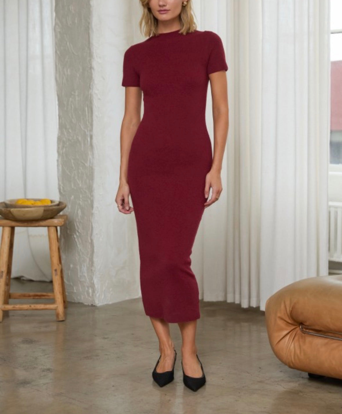 Bordeaux Knit Midi Dress