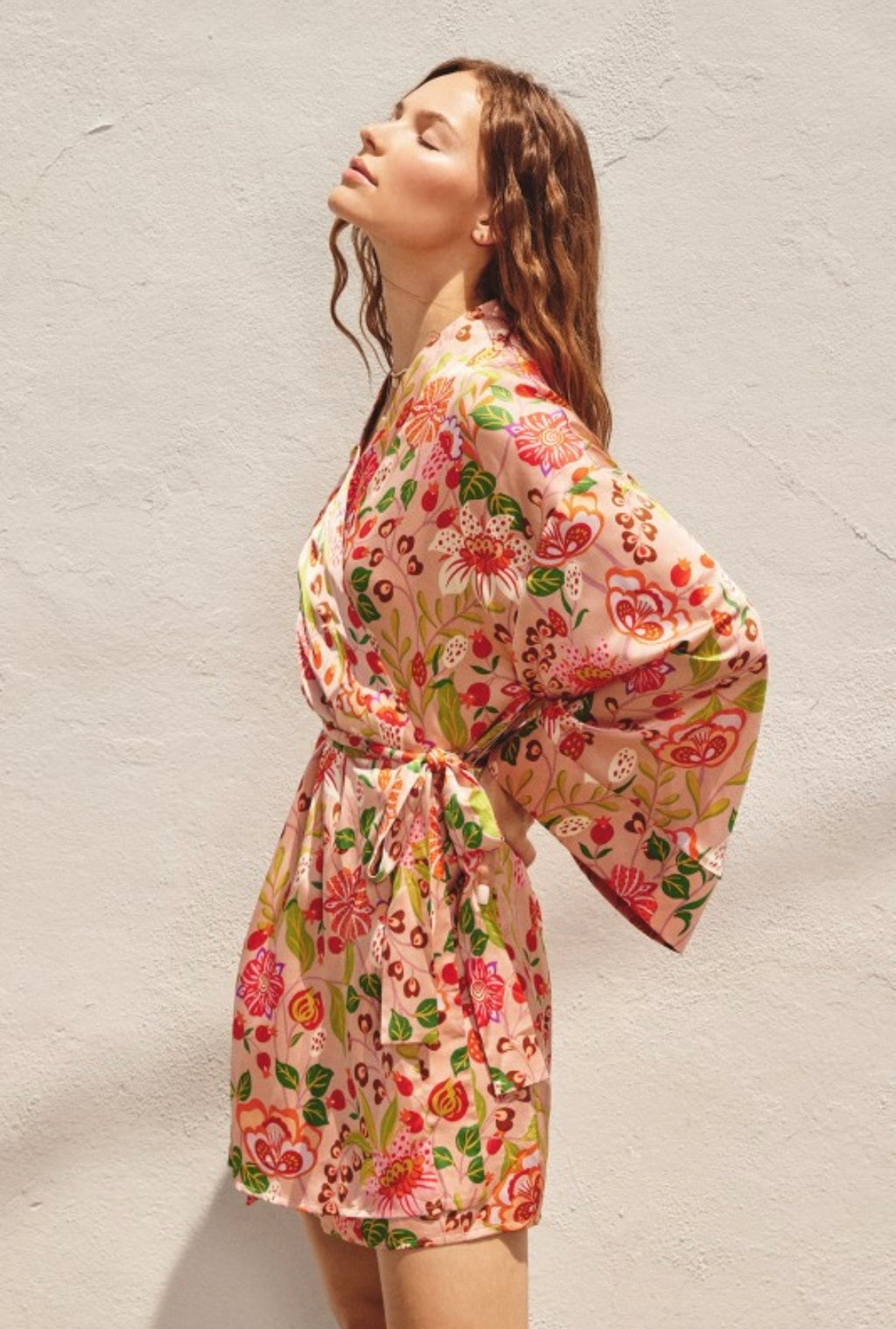 Apricot floral kimono dress