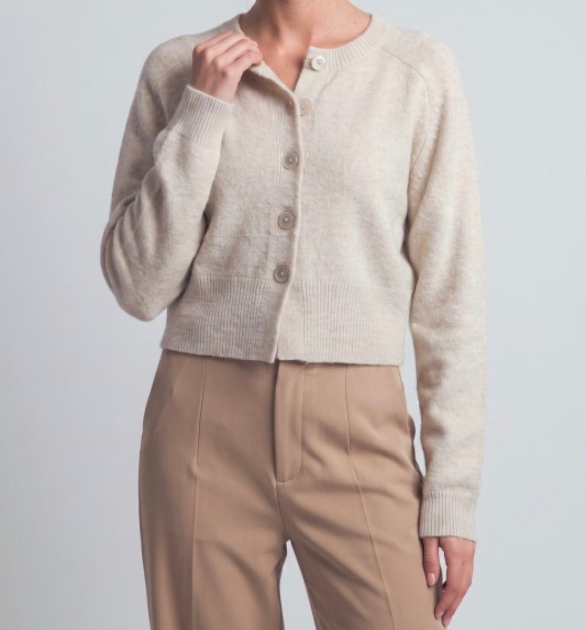 SEVILLE CROPPED CARDIGAN — OATMEAL