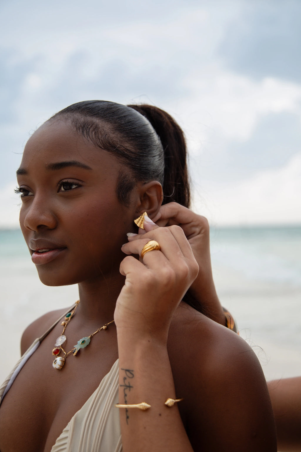 Mini Coastal Curve Shell Earrings by Jam & Rico