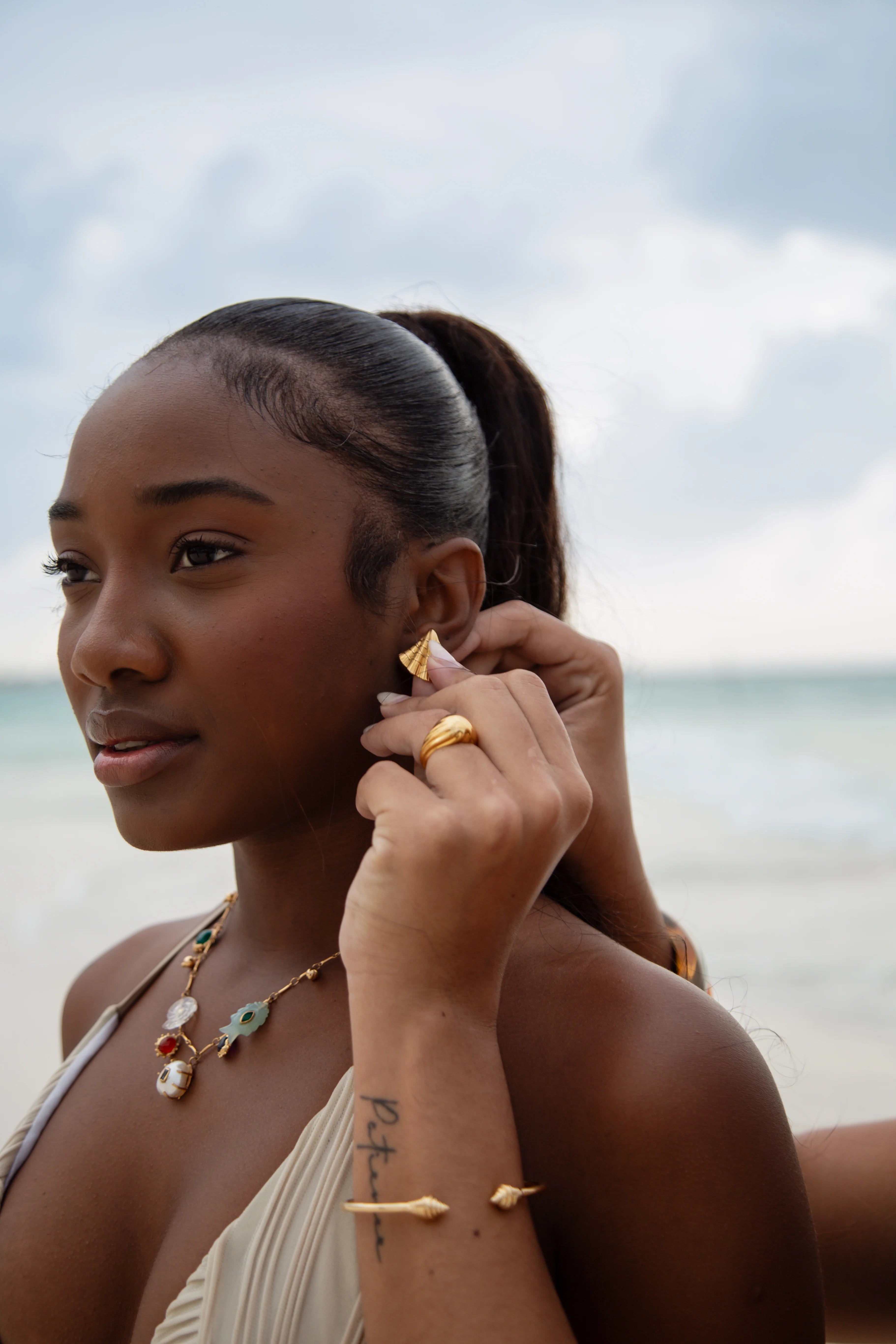 Mini Coastal Curve Shell Earrings by Jam & Rico