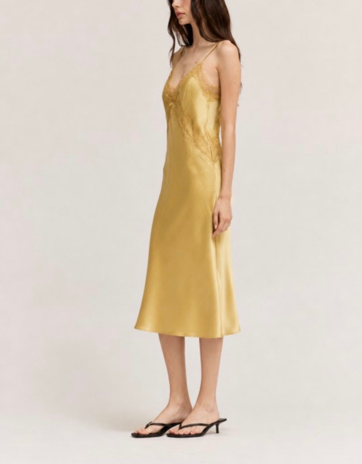 Golden Glow Lace Slip Dress
