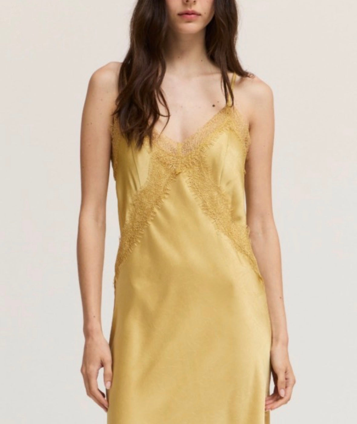 Golden Glow Lace Slip Dress