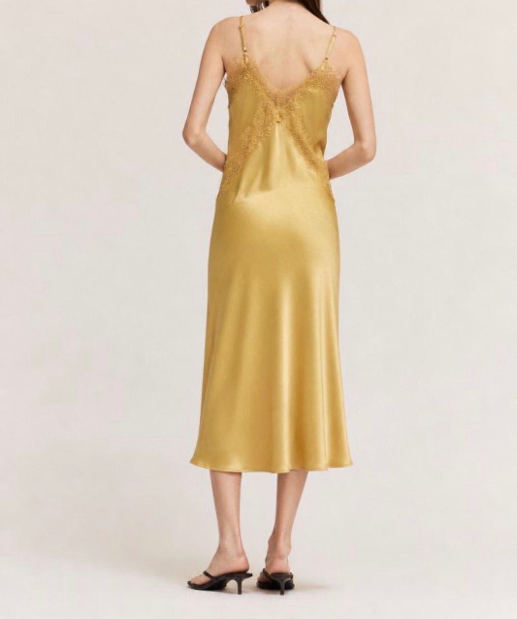 Golden Glow Lace Slip Dress