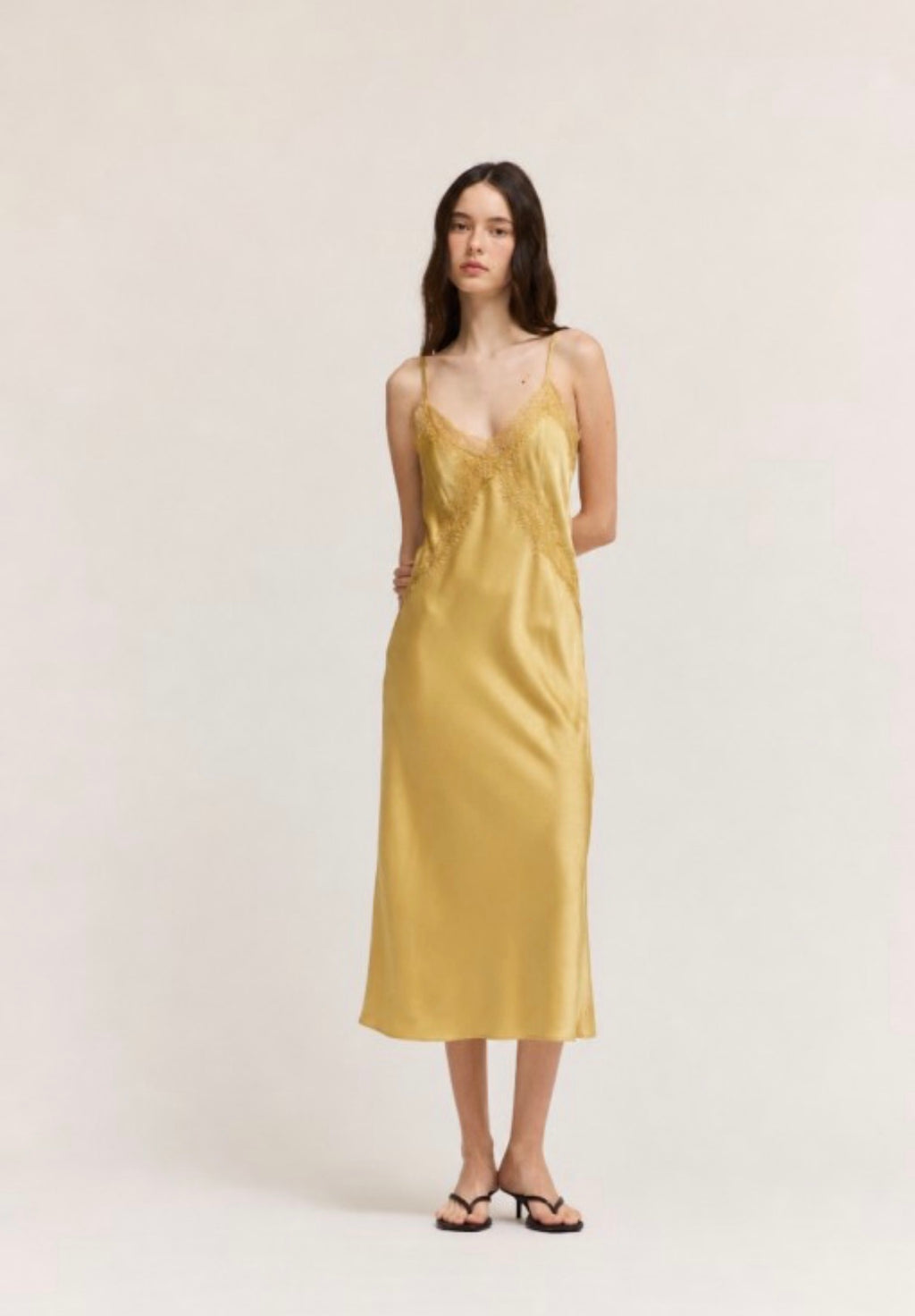 Golden Glow Lace Slip Dress