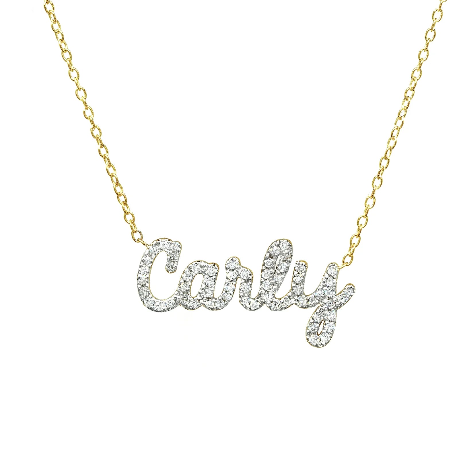 Personalized name necklace in script with pave diamonds