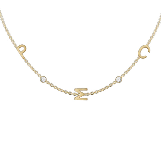 Initial and Gemstone Bracelet  (Horizontal) in 14kt Yellow Gold
