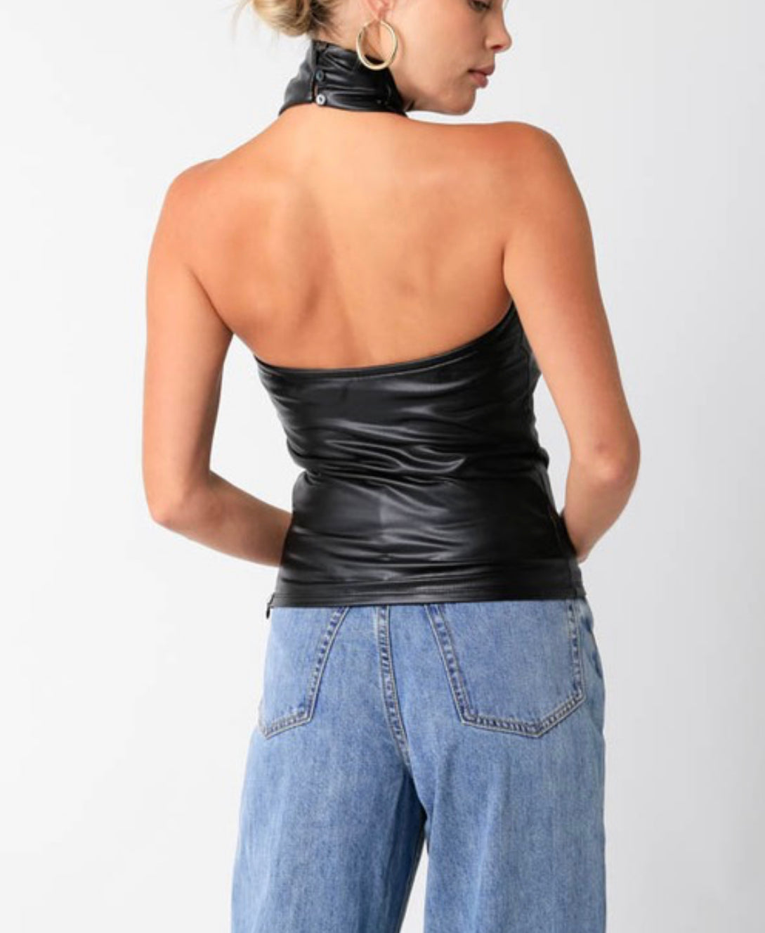 Lori black faux leather top